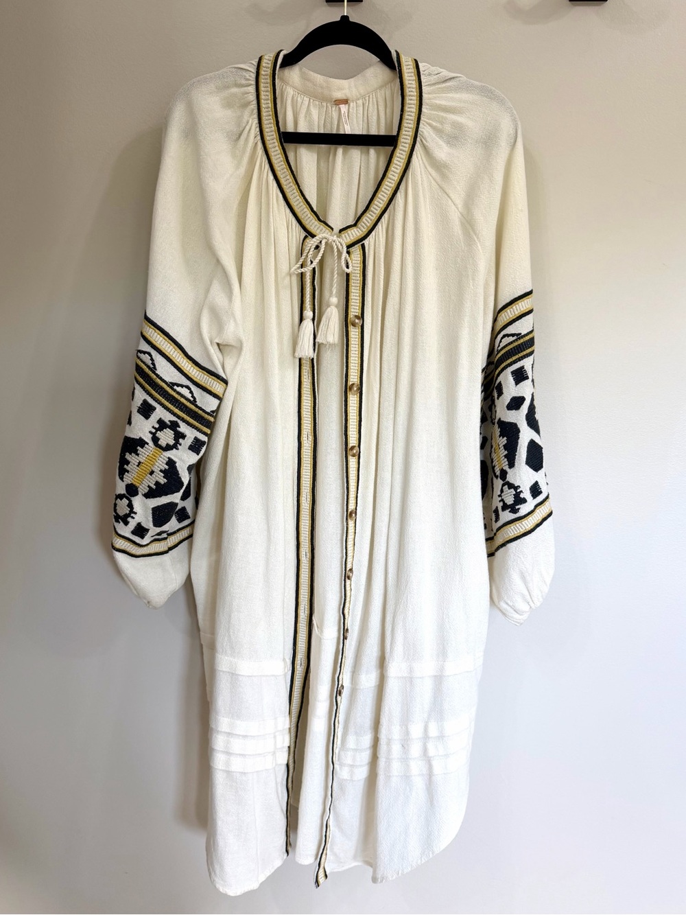 Free People We The Free Embroidered Boho Gauze Tunic Dress w/ Pockets XS